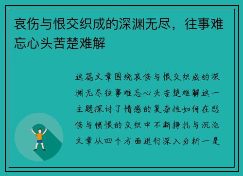 哀伤与恨交织成的深渊无尽，往事难忘心头苦楚难解
